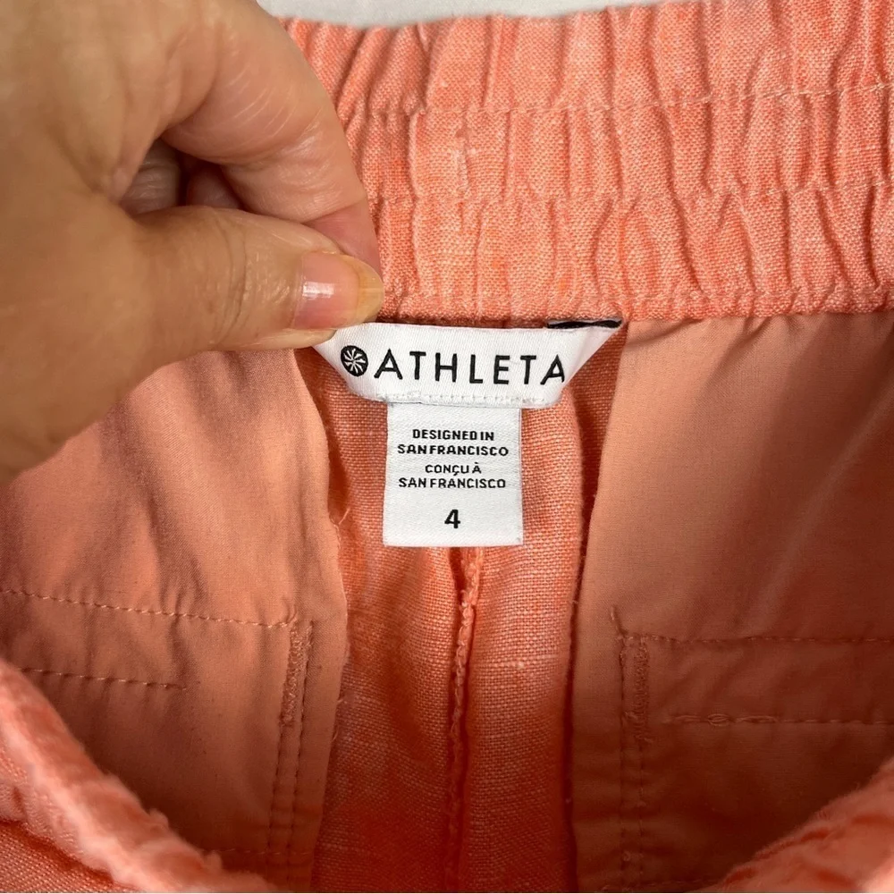 ATHLETA Womens 100% Linen Elastic Waist Peachy Orange Shorts Size‎ 4 S/533545-03